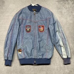 Vintage Prova Cotton Melchtal Bomber Jacket Kids 32 Blue Logo Denim Full Zip